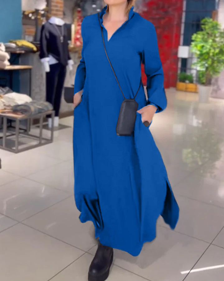 Tabea™ | Lockeres langes Kleid mit Aufschlägen und Seitenschlitz