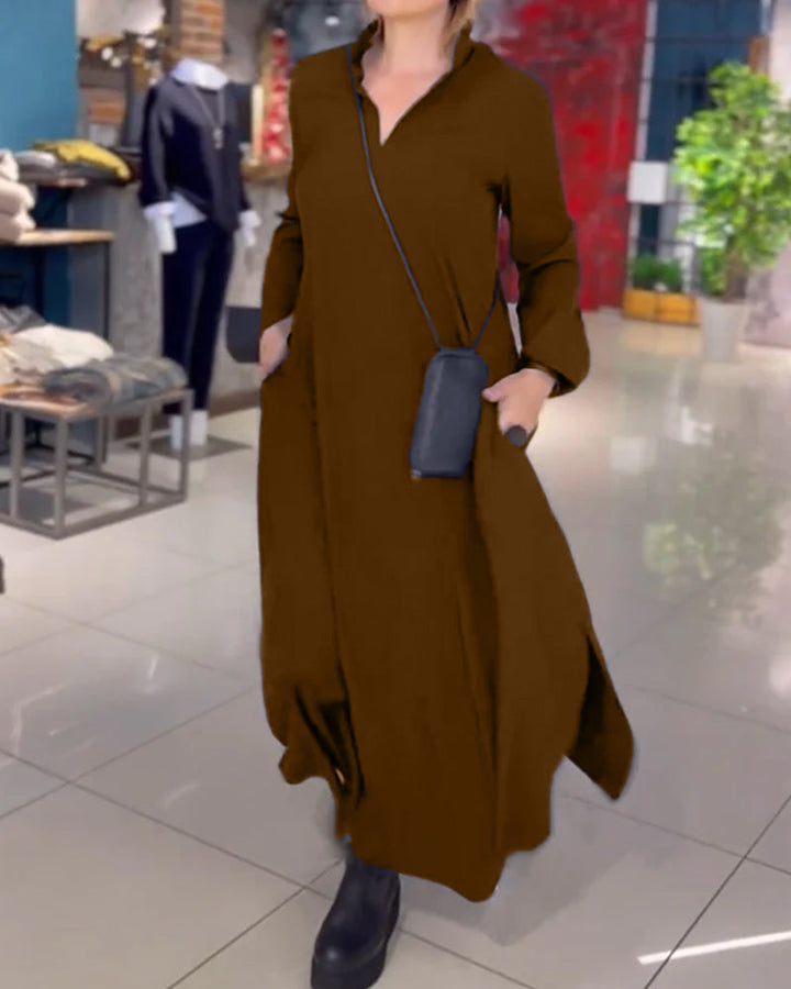 Tabea™ | Lockeres langes Kleid mit Aufschlägen und Seitenschlitz