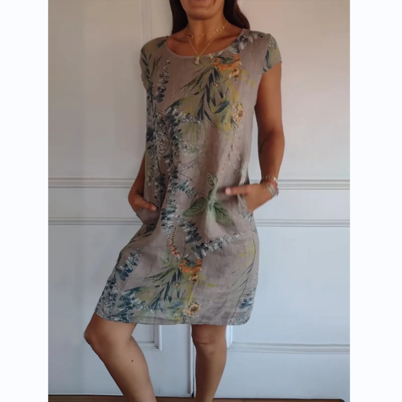 Kordula™ | Damen-Rundhals-Kleid mit botanischem Print