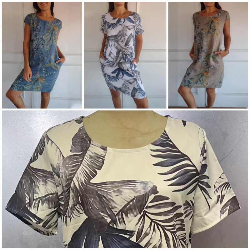 Kordula™ | Damen-Rundhals-Kleid mit botanischem Print