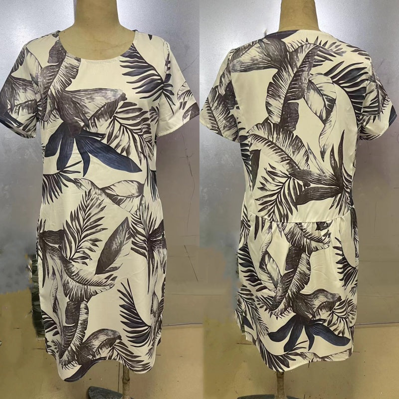 Kordula™ | Damen-Rundhals-Kleid mit botanischem Print